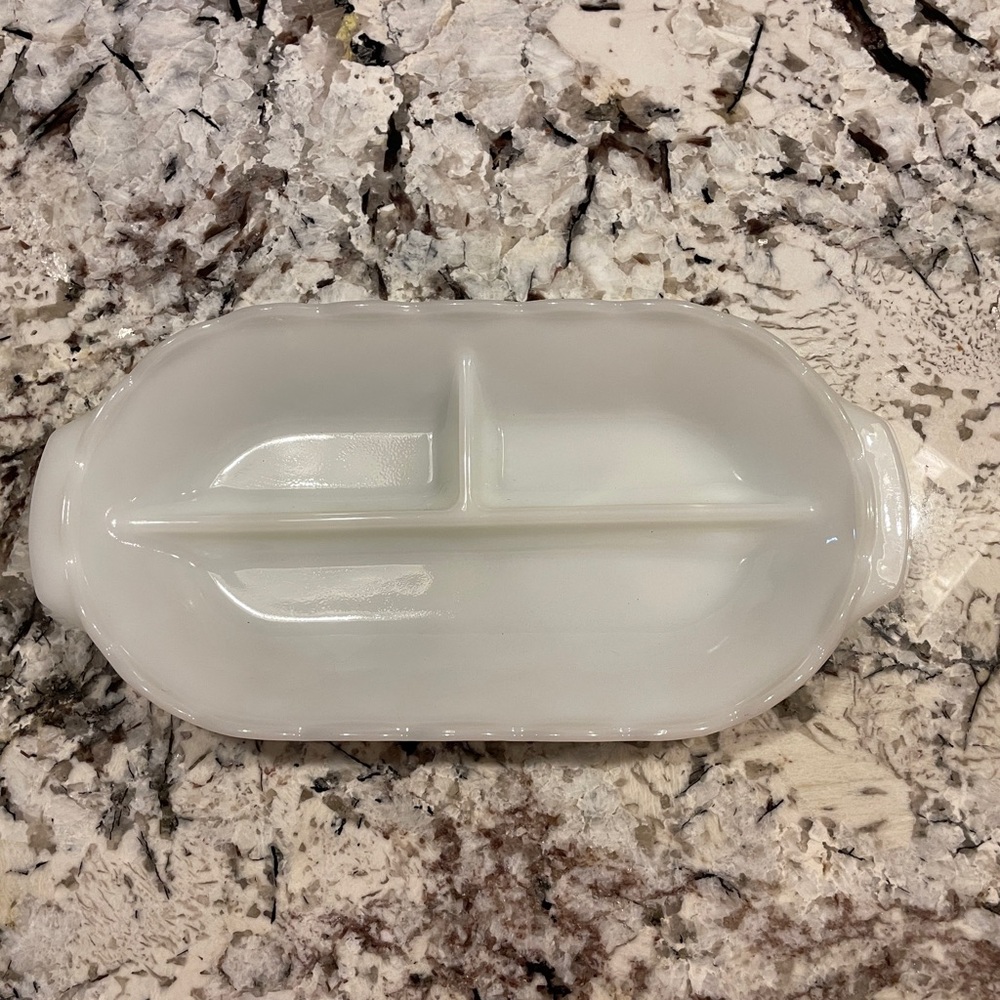 Vintage White Milk Glass Relish Dish 3-part Divided Tray Basketweeve Pattern MCM